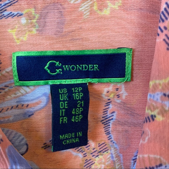 C Wonder Floral Button Up Blouse Peach Spring 12P - Picture 6 of 6